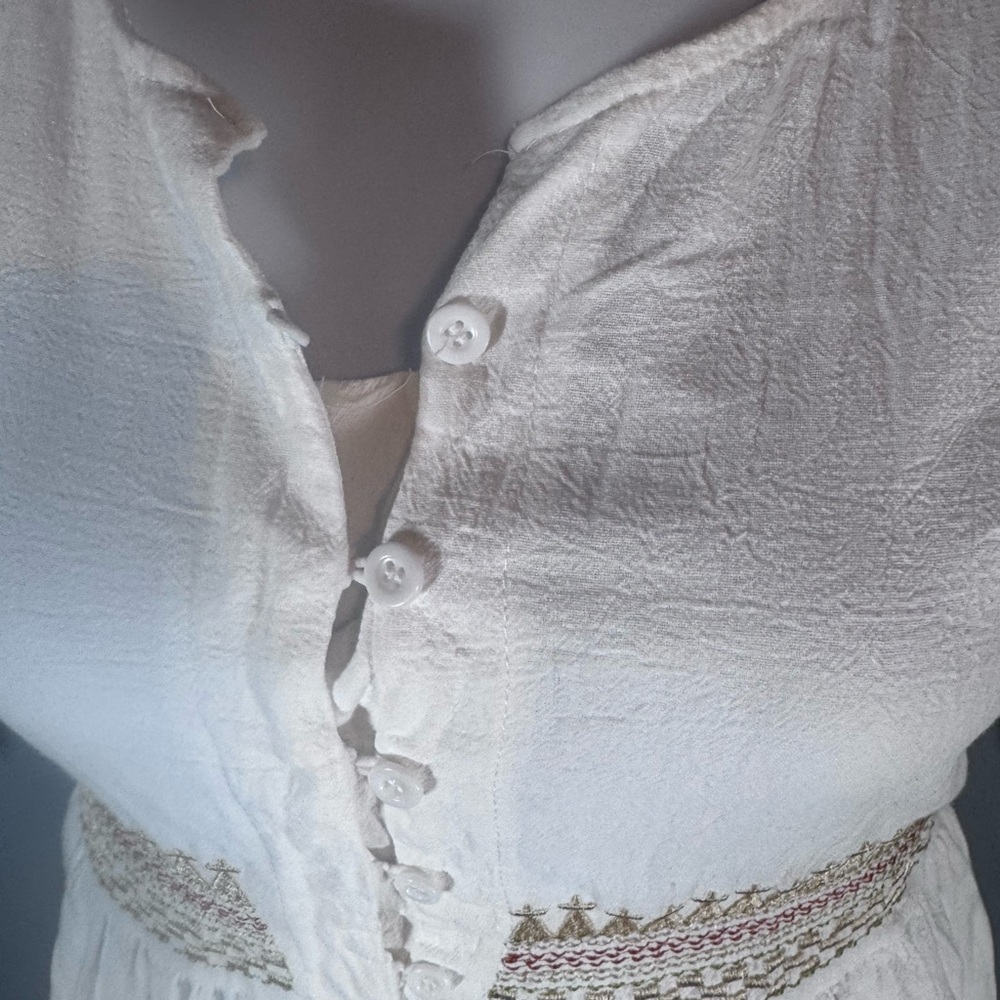 Women’s White Boho Peasant Midi Dress 2XL Embroidered Empire Waist Cottagecore - Picture 6 of 14